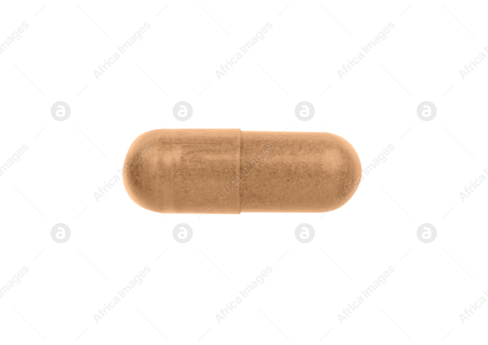 Photo of One vitamin capsule isolated on white. Health supplement