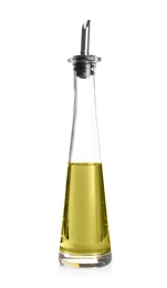 Bottle with hemp oil on white background