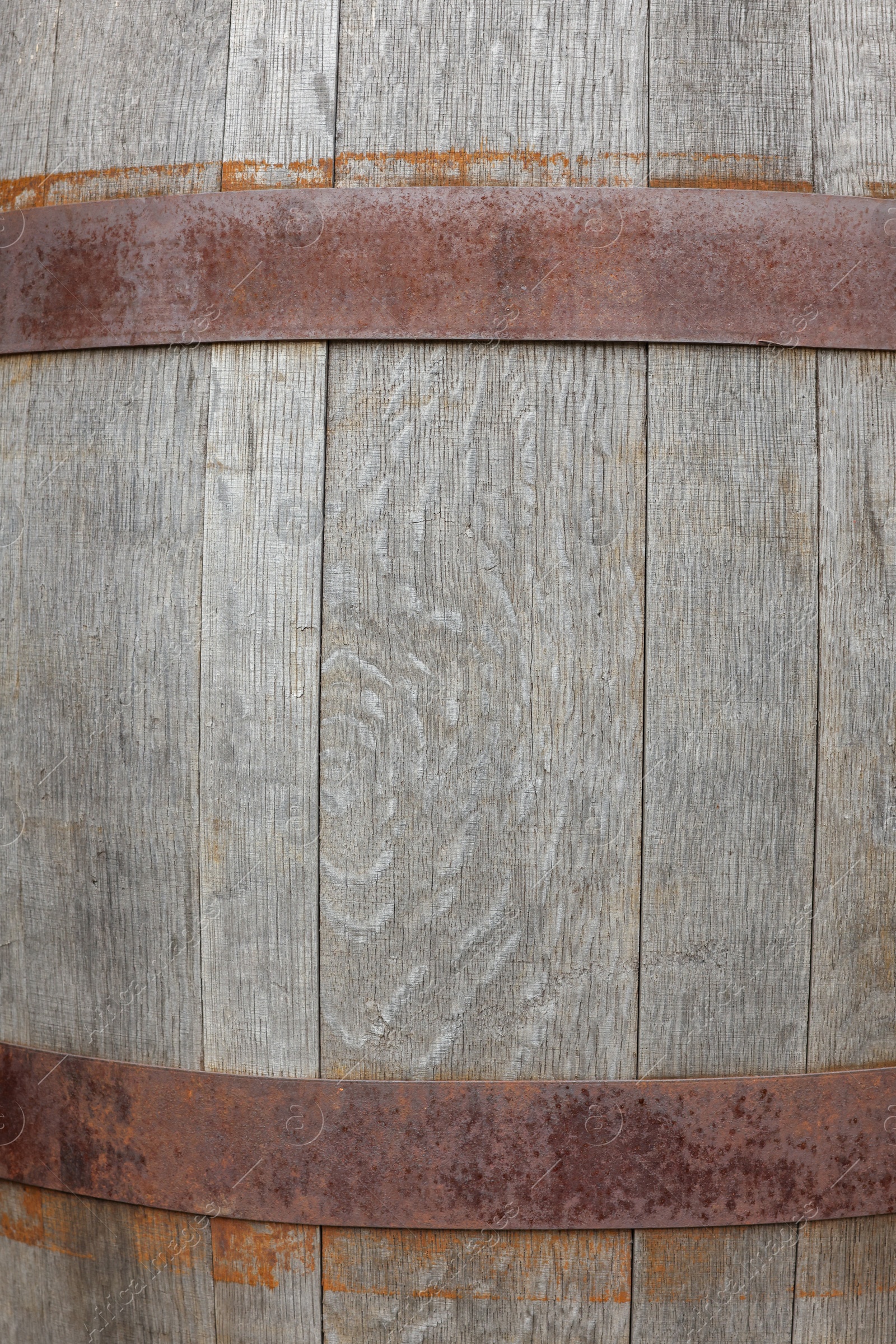 Photo of Traditional wooden barrel as background, closeup. Wine making