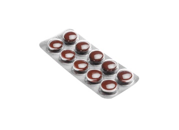 Pills in blister pack on white background