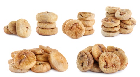 Image of Set of dried fig fruits isolated on white. Banner design