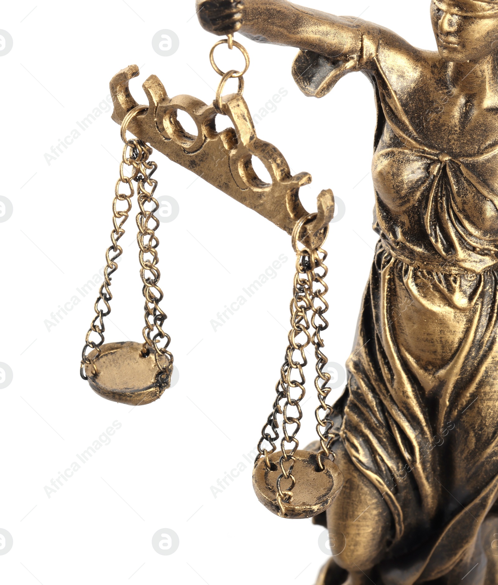 Photo of Statue of Lady Justice isolated on white. Symbol of fair treatment under law