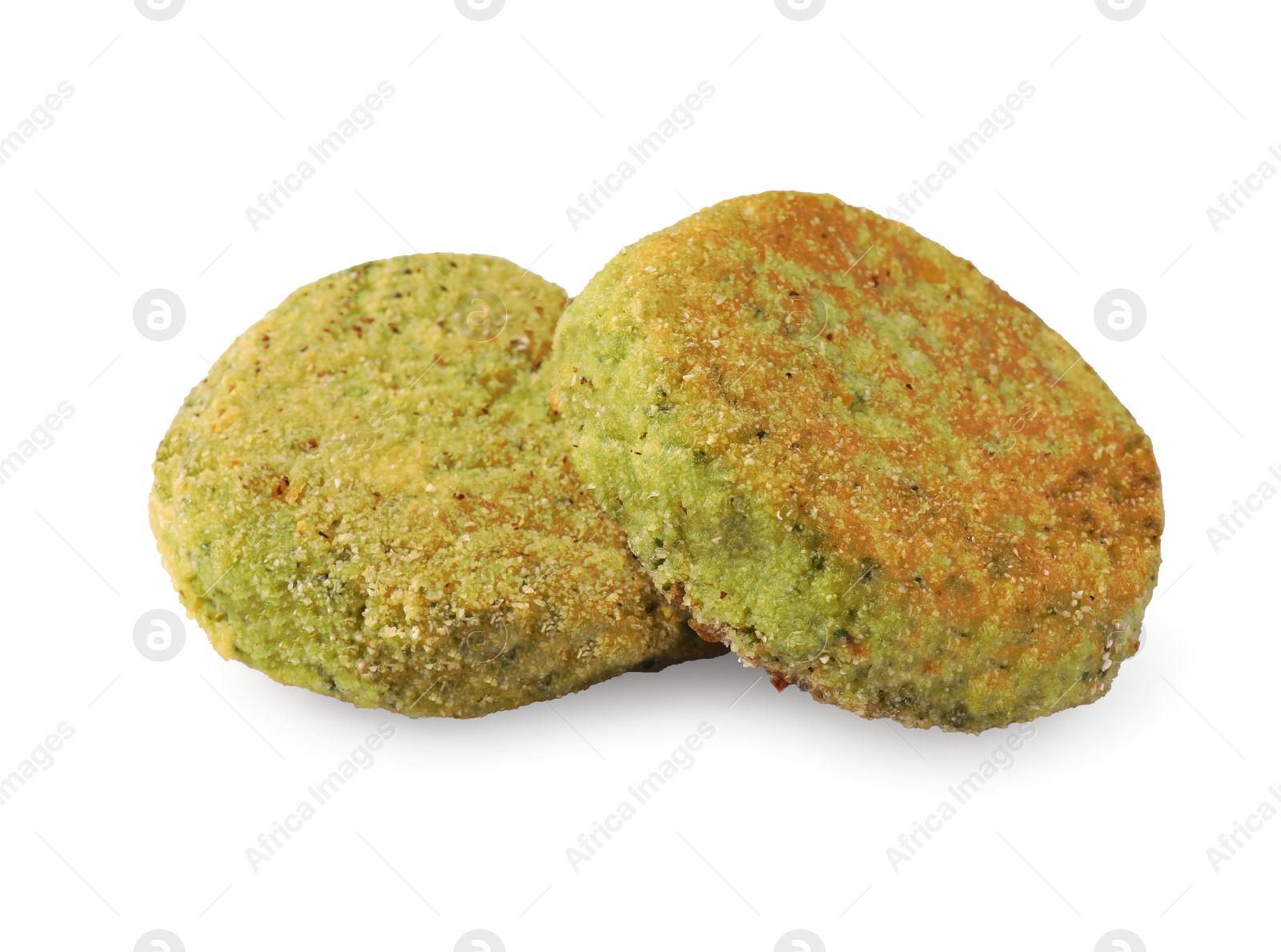 Photo of Green tasty vegan cutlets isolated on white