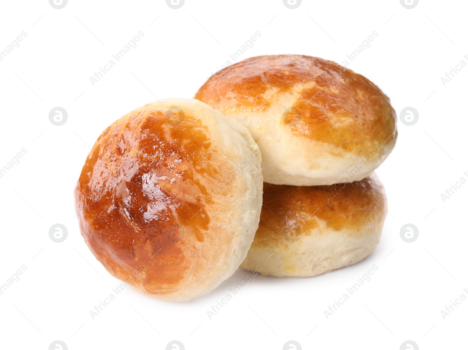 Photo of Freshly baked soda water scones isolated on white