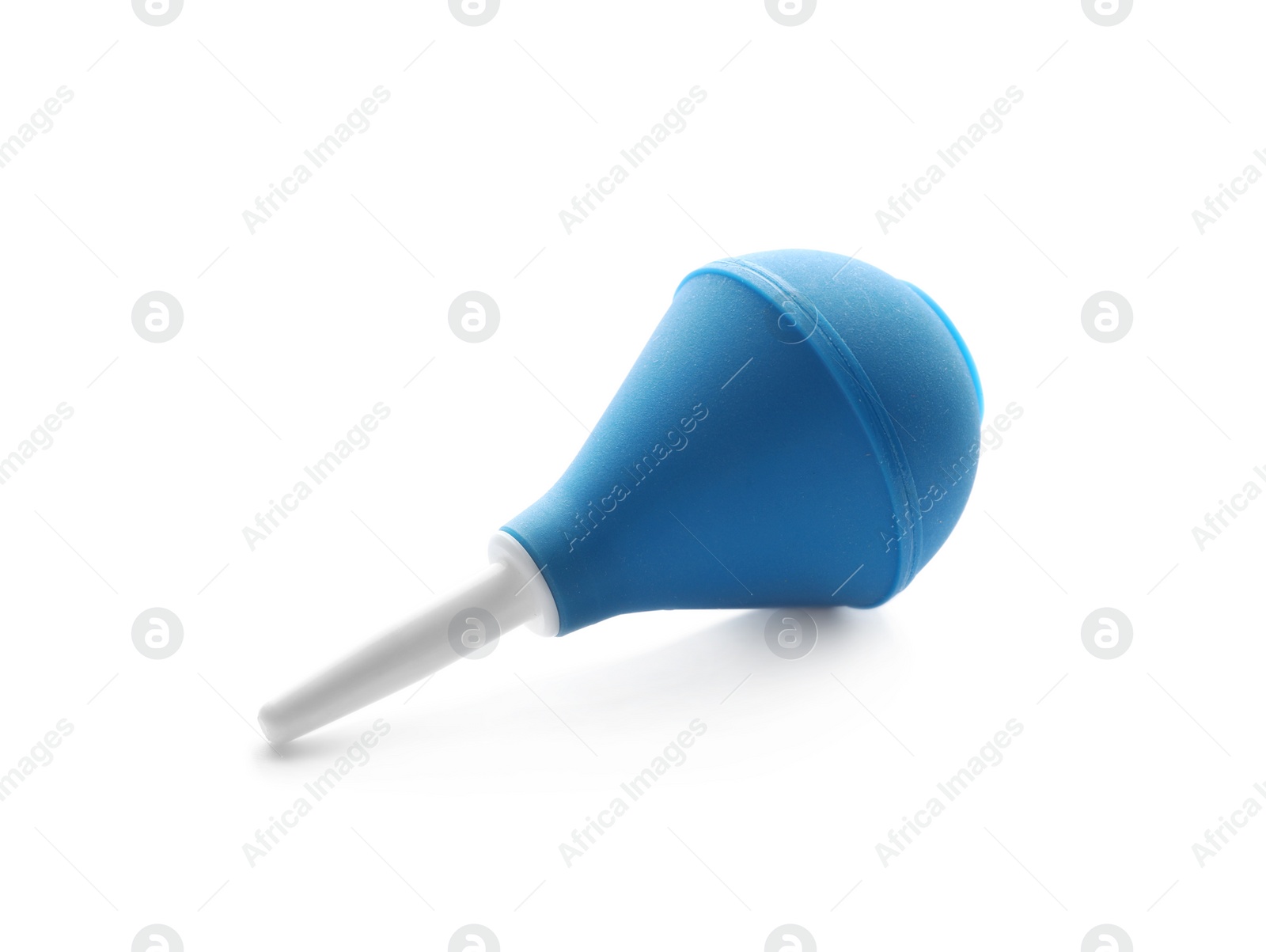 Photo of Blue enema on white background. Medical treatment