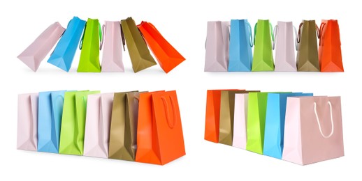 Image of Colorful shopping bags isolated on white, set