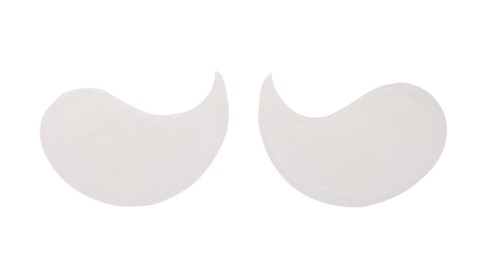 Photo of Under eye patches on white background, top view. Cosmetic product