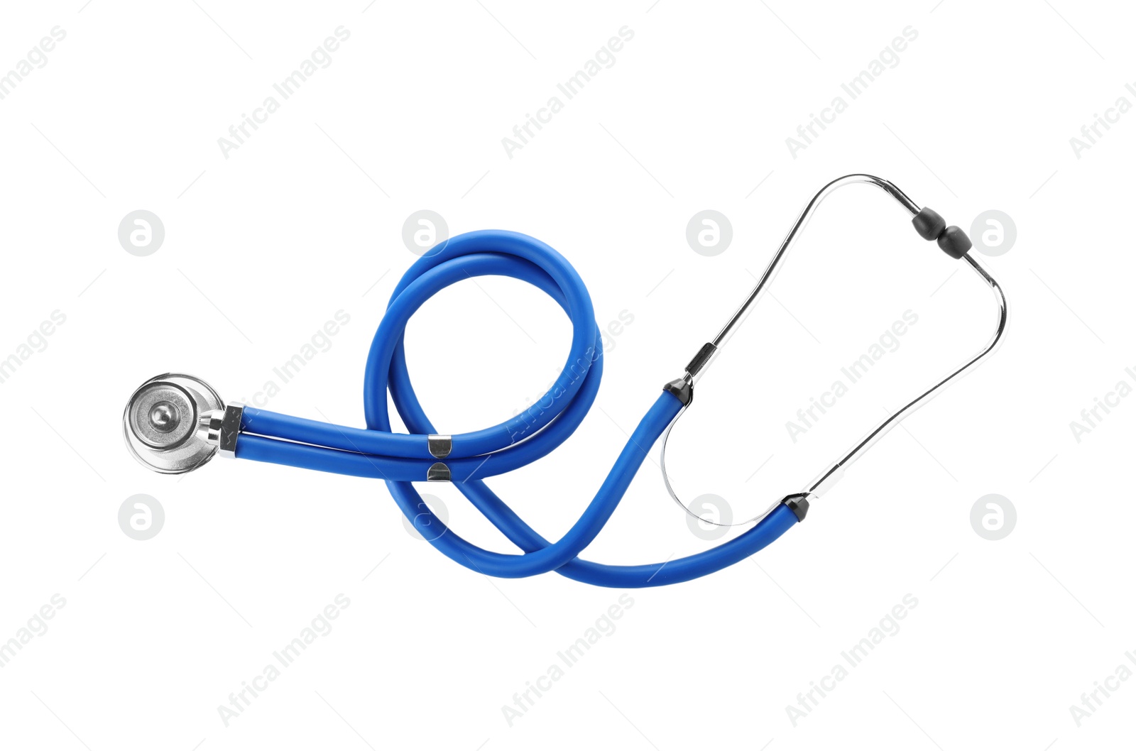 Photo of Modern stethoscope on white background. Medical device