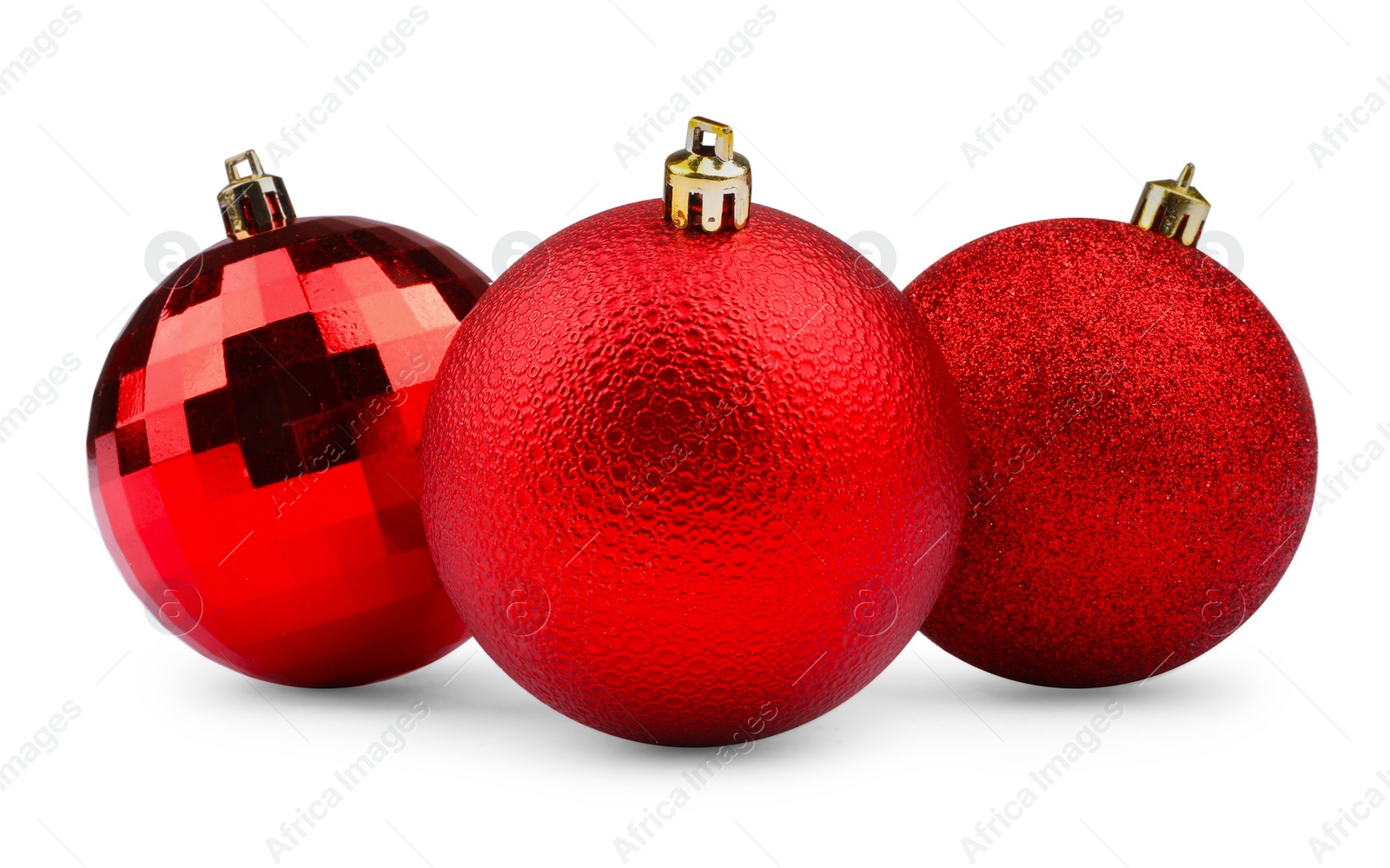 Photo of Beautiful red Christmas balls isolated on white