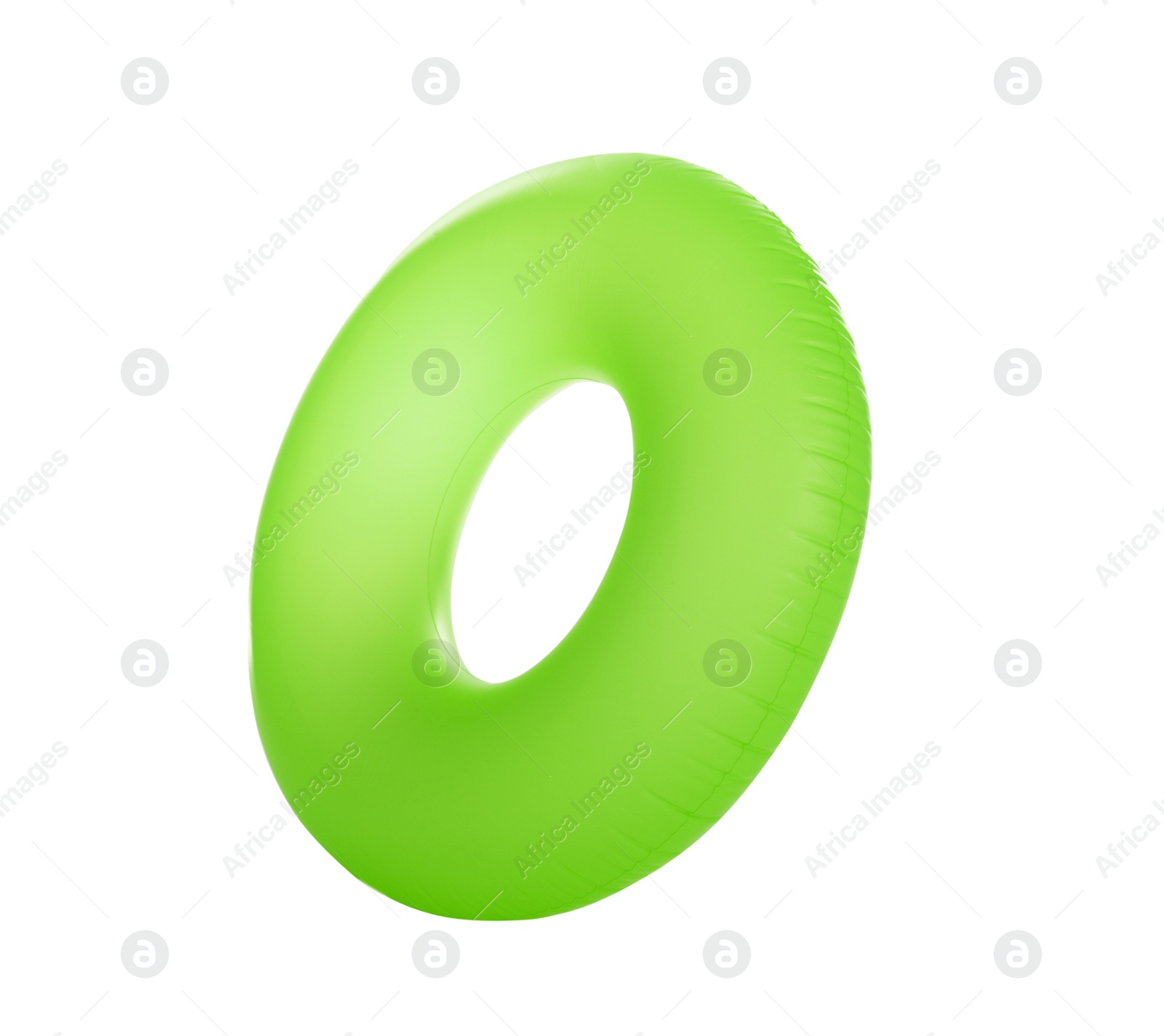 Photo of Bright inflatable ring on white background. Summer holidays