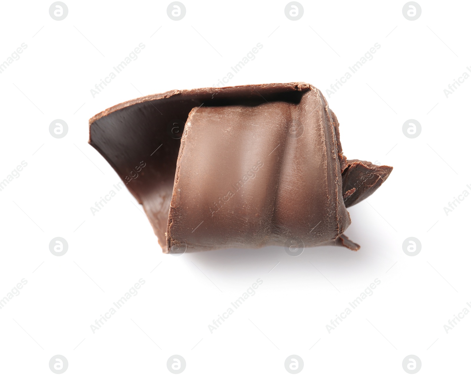 Photo of Yummy chocolate curl for decor on white background