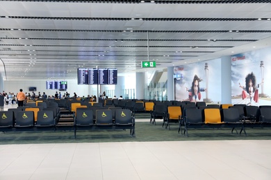 ISTANBUL, TURKEY - AUGUST 13, 2019: Waiting area in new airport terminal