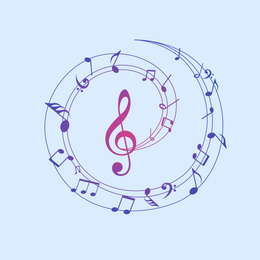 Illustration of  musical notes on light blue background