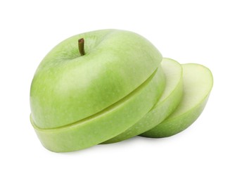 Photo of Sliced ripe green apple isolated on white