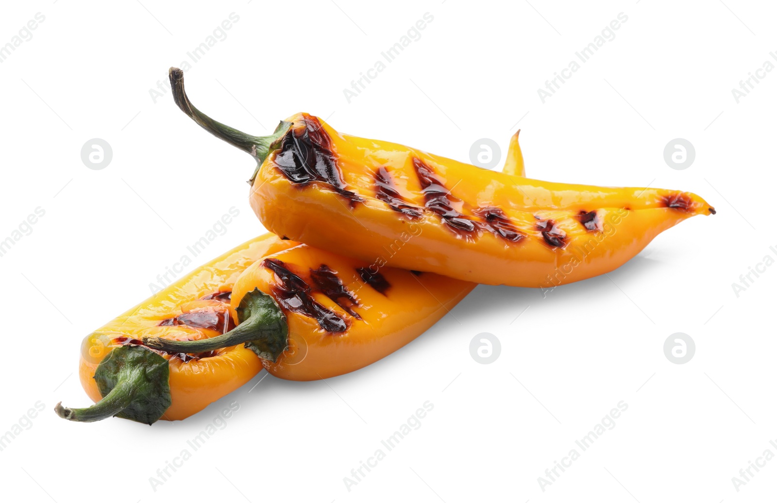 Photo of Tasty grilled yellow peppers isolated on white