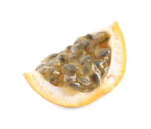 Piece of delicious ripe granadilla isolated on white