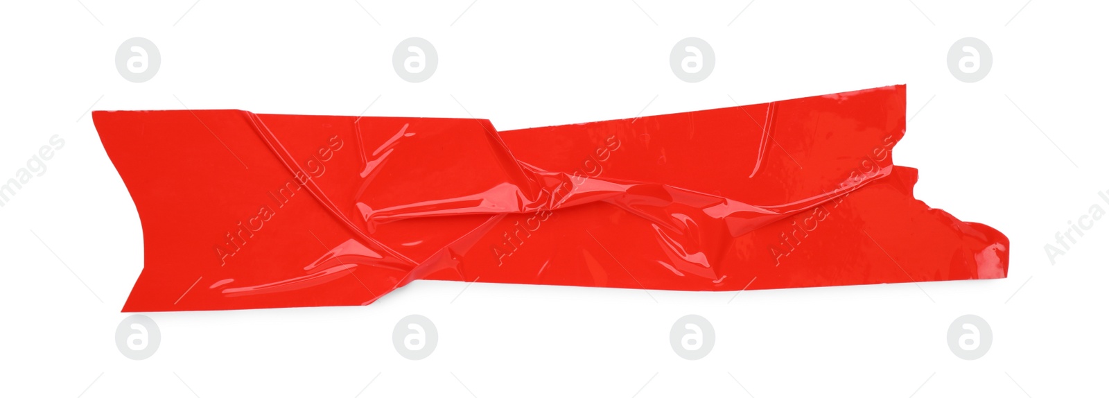 Photo of Piece of red adhesive tape isolated on white, top view