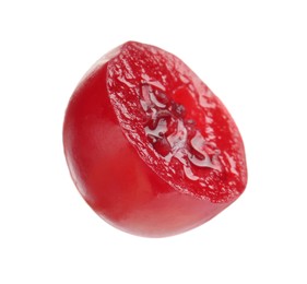 Photo of Half of fresh ripe cranberry isolated on white