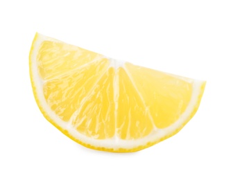 Photo of Slice of fresh juicy lemon on white background