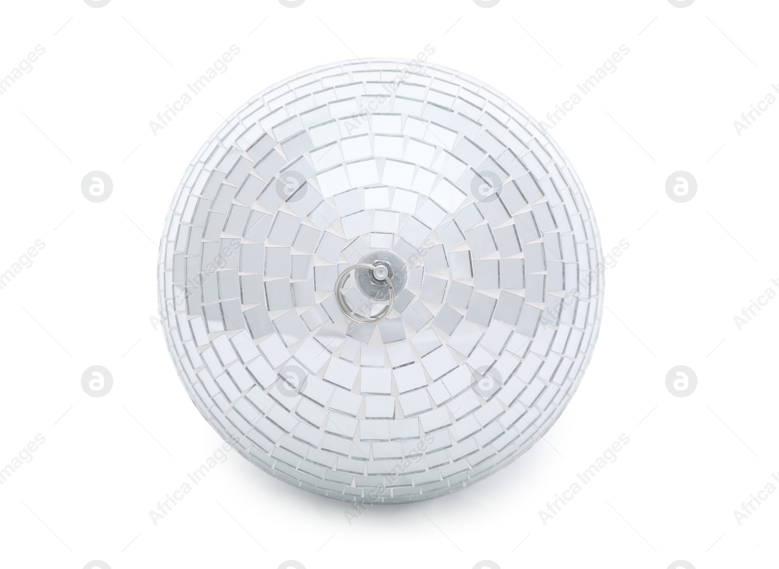 Photo of One shiny disco ball on white background