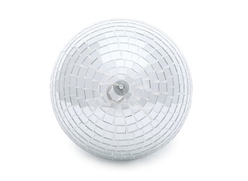 One shiny disco ball on white background