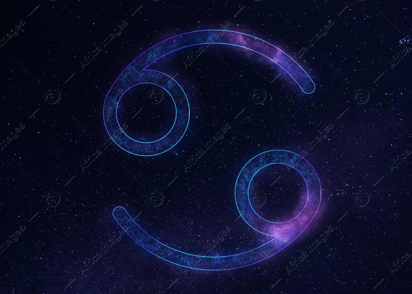 Illustration of Cancer astrological sign in night sky with beautiful sky