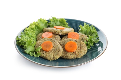 Photo of Plate of traditional Passover (Pesach) gefilte fish isolated on white