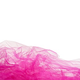 Beautiful pink tulle fabric on white background. Space for text