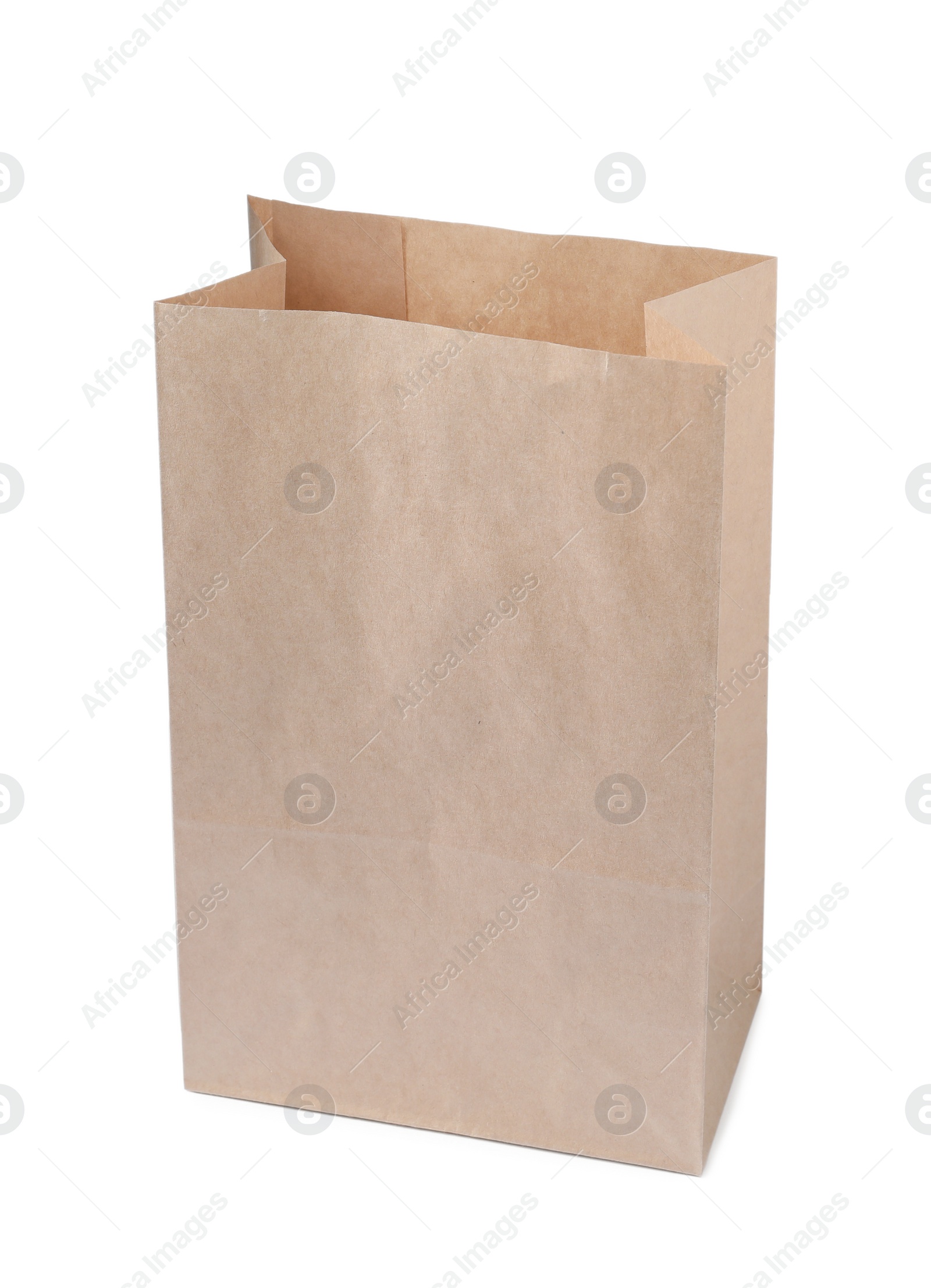 Photo of Open kraft paper bag isolated on white