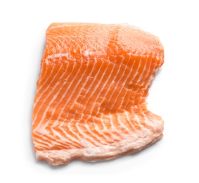 Photo of Fresh raw salmon fillet on white background