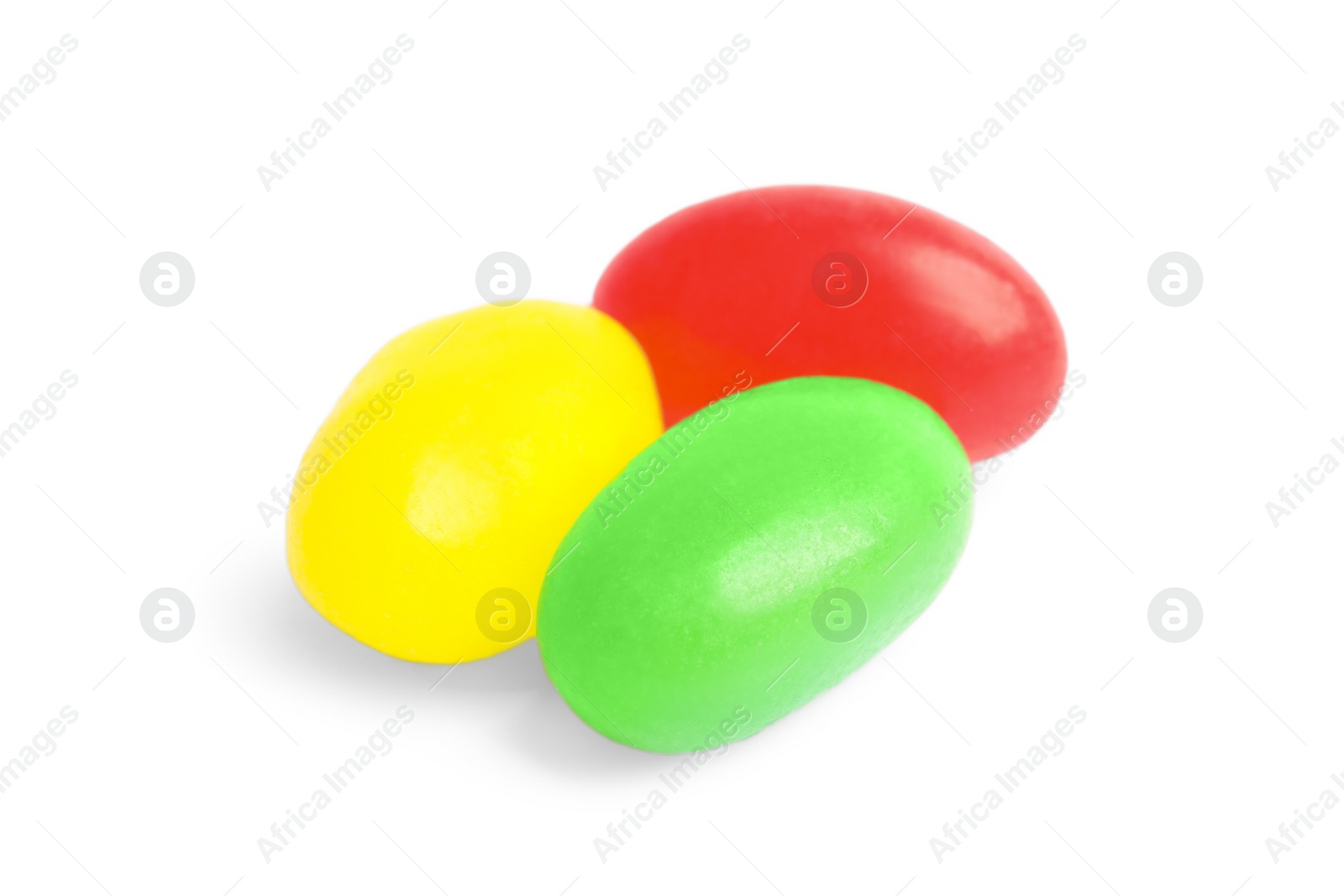 Photo of Delicious colorful jelly beans isolated on white