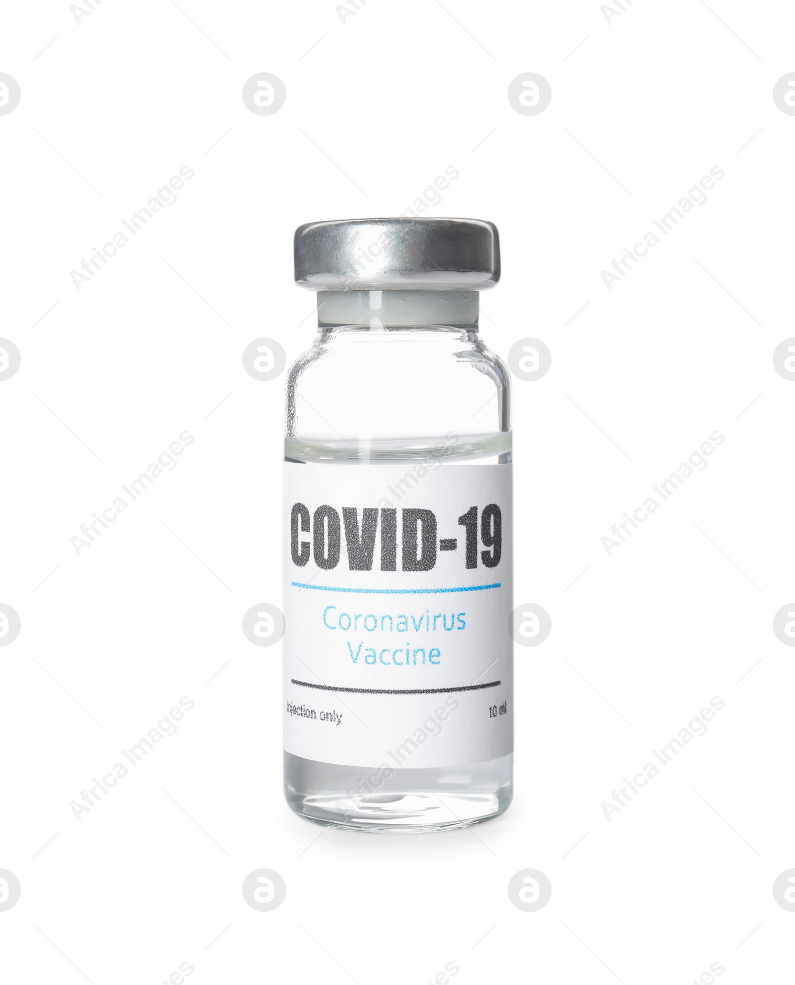 Photo of Vial with vaccine against coronavirus isolated on white