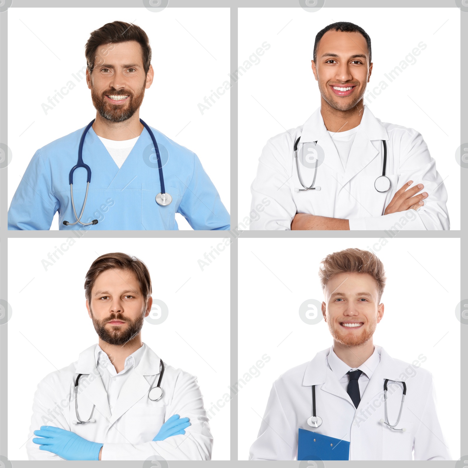 Image of Medical nurses on white background, set of photos