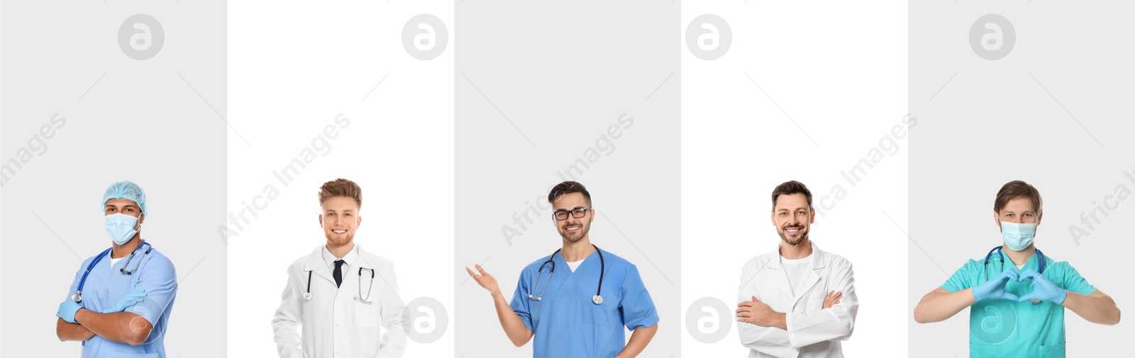 Image of Medical nurses on white background, set of photos