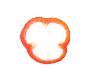 Slice of ripe paprika pepper on white background, top view