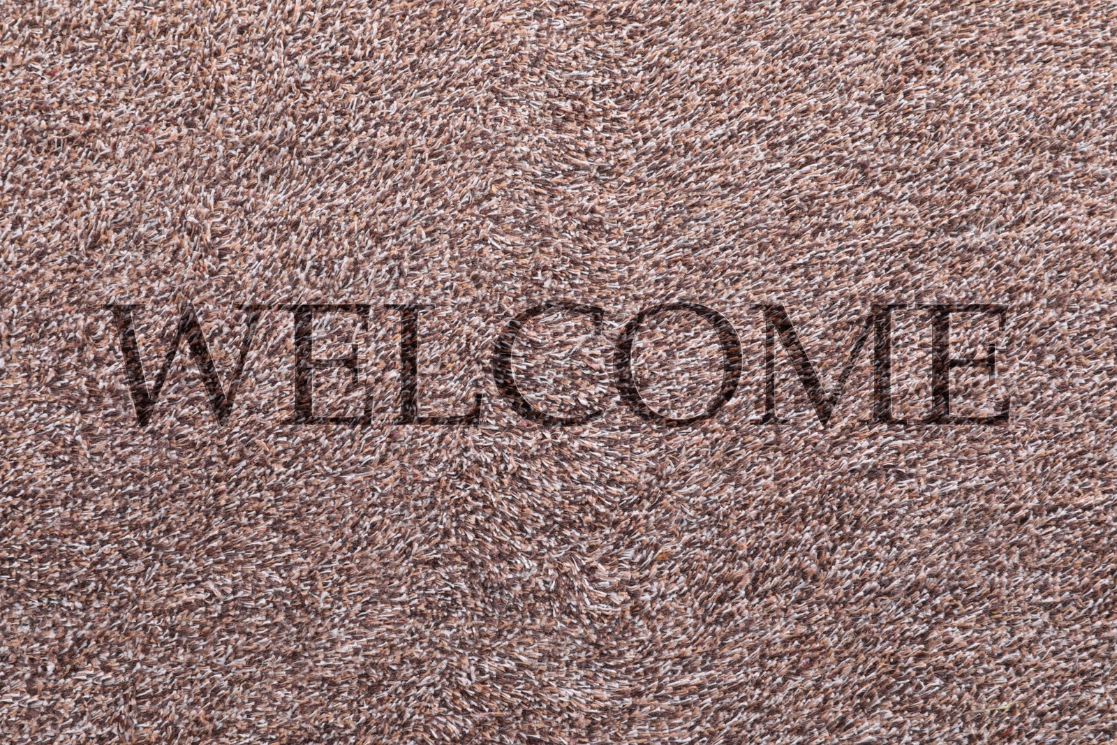 Image of Door mat with word WELCOME as background, top view