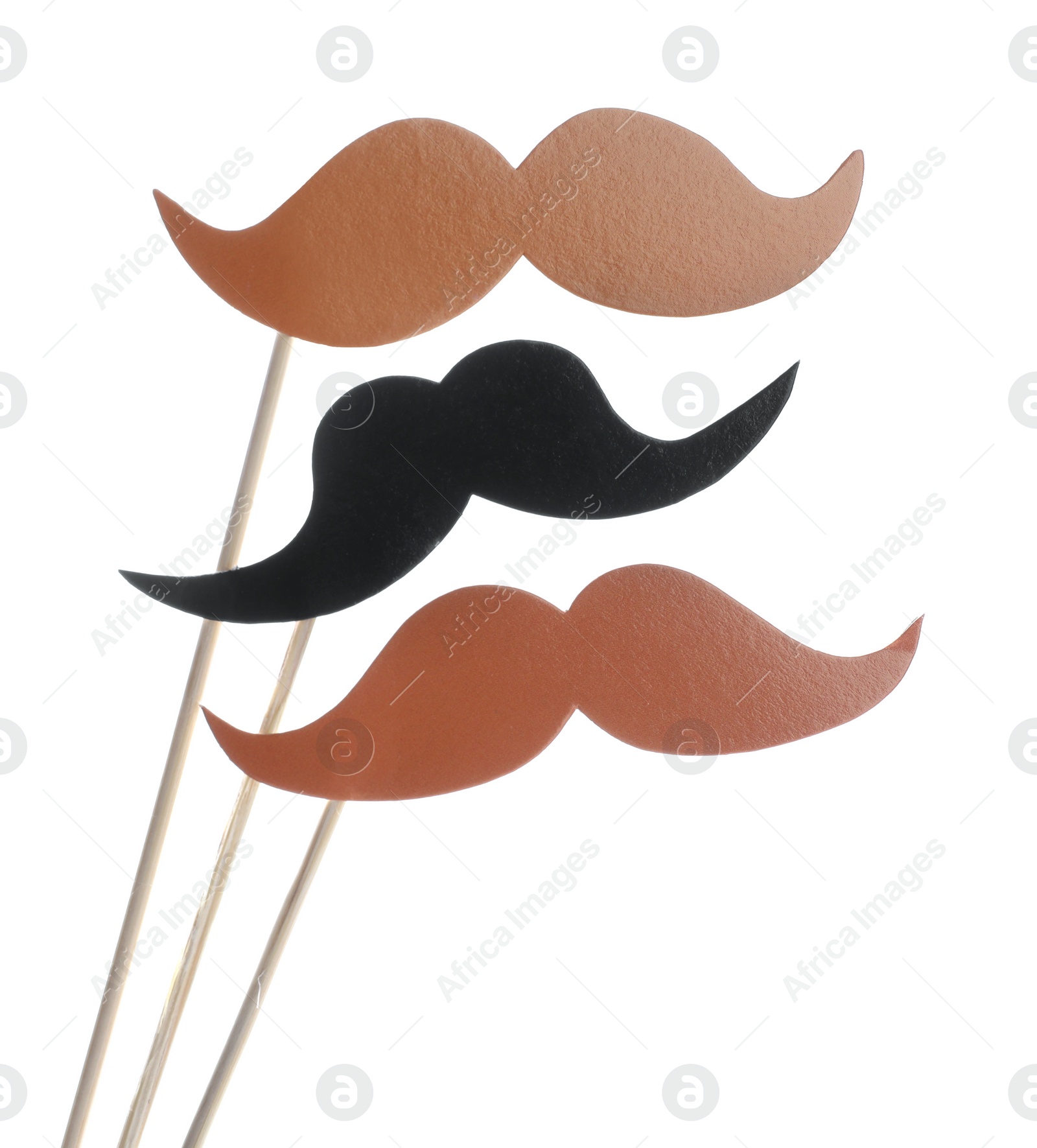 Photo of Fake paper mustaches on sticks against white background