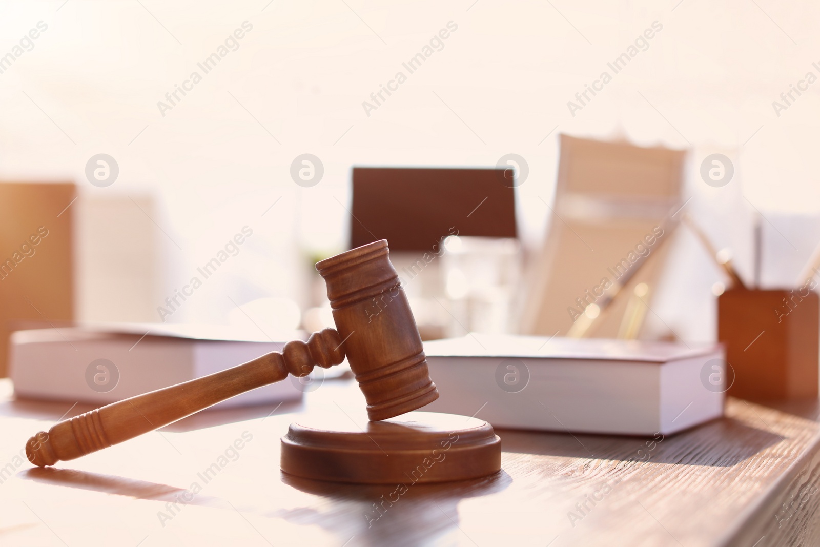 Photo of Gavel on table in lawyer's office