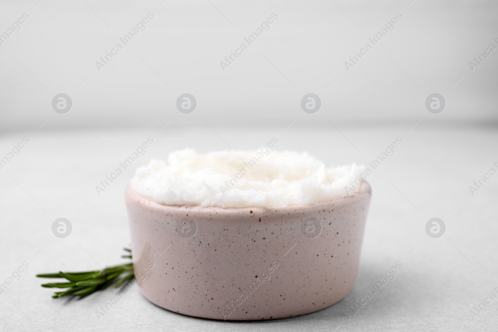 Photo of Delicious pork lard in bowl on light table