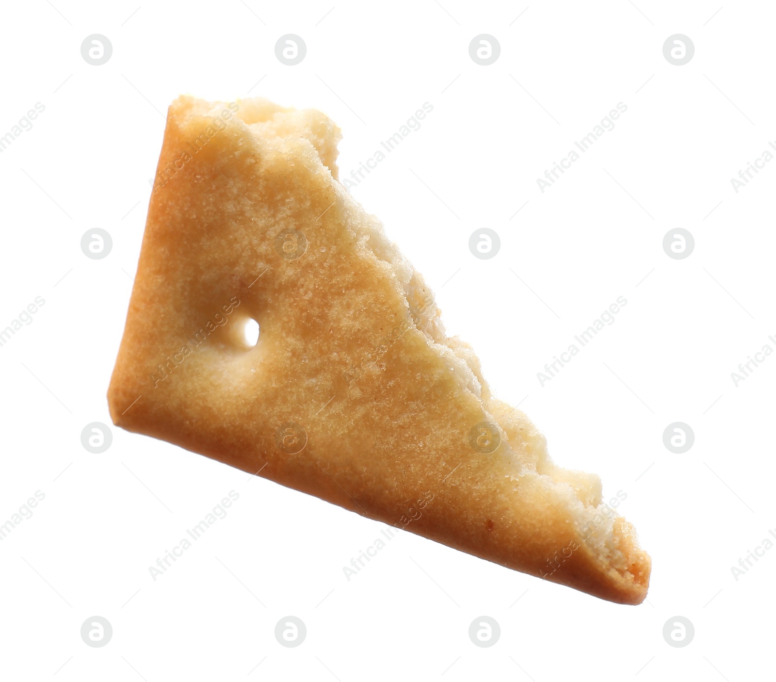 Photo of Piece of tasty cracker isolated on white