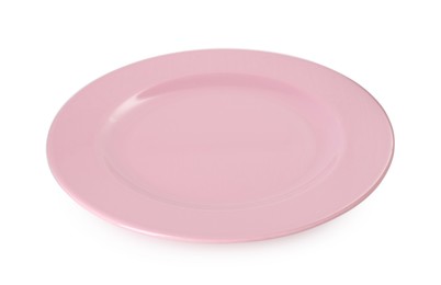 One beautiful pink plate isolated on white