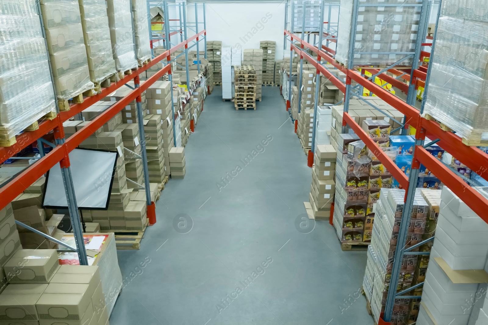 Image of Warehouse with lots of products, view from above. Wholesale business