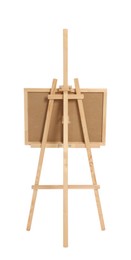 Photo of Wooden easel with board isolated on white. Artist's equipment