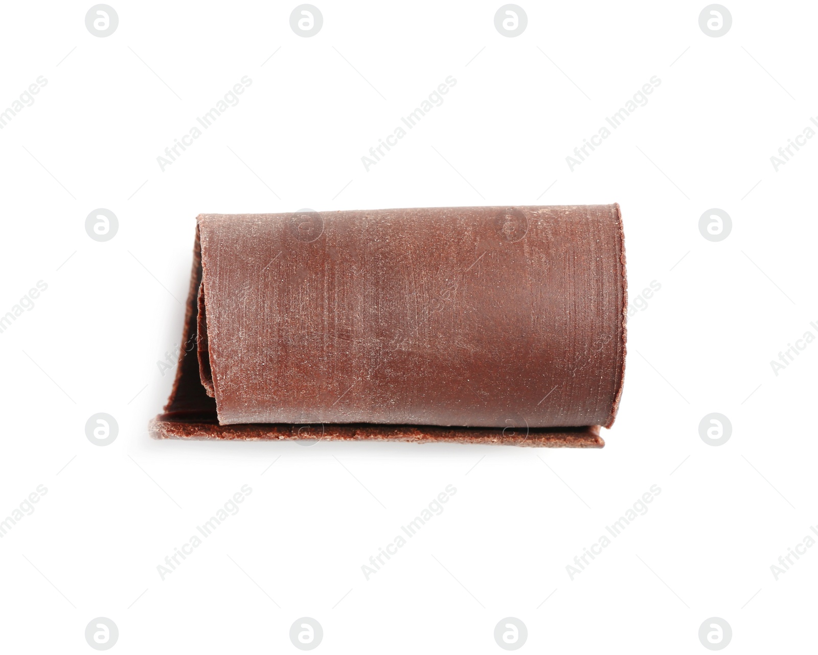 Photo of Yummy chocolate curl for decor on white background