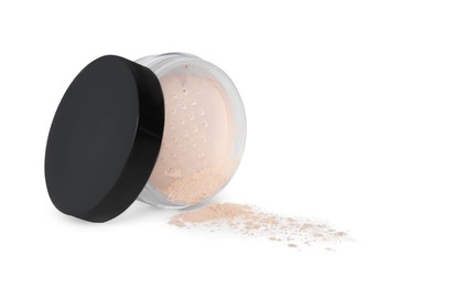 Open loose face powder isolated on white