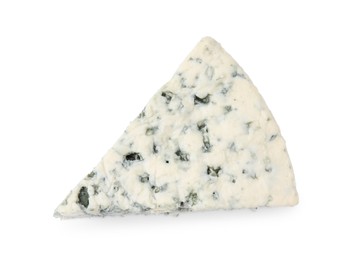 Photo of Tasty blue cheese isolated on white, top view