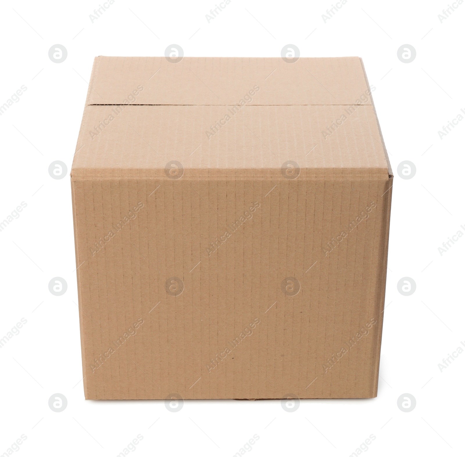 Photo of One closed cardboard box on white background