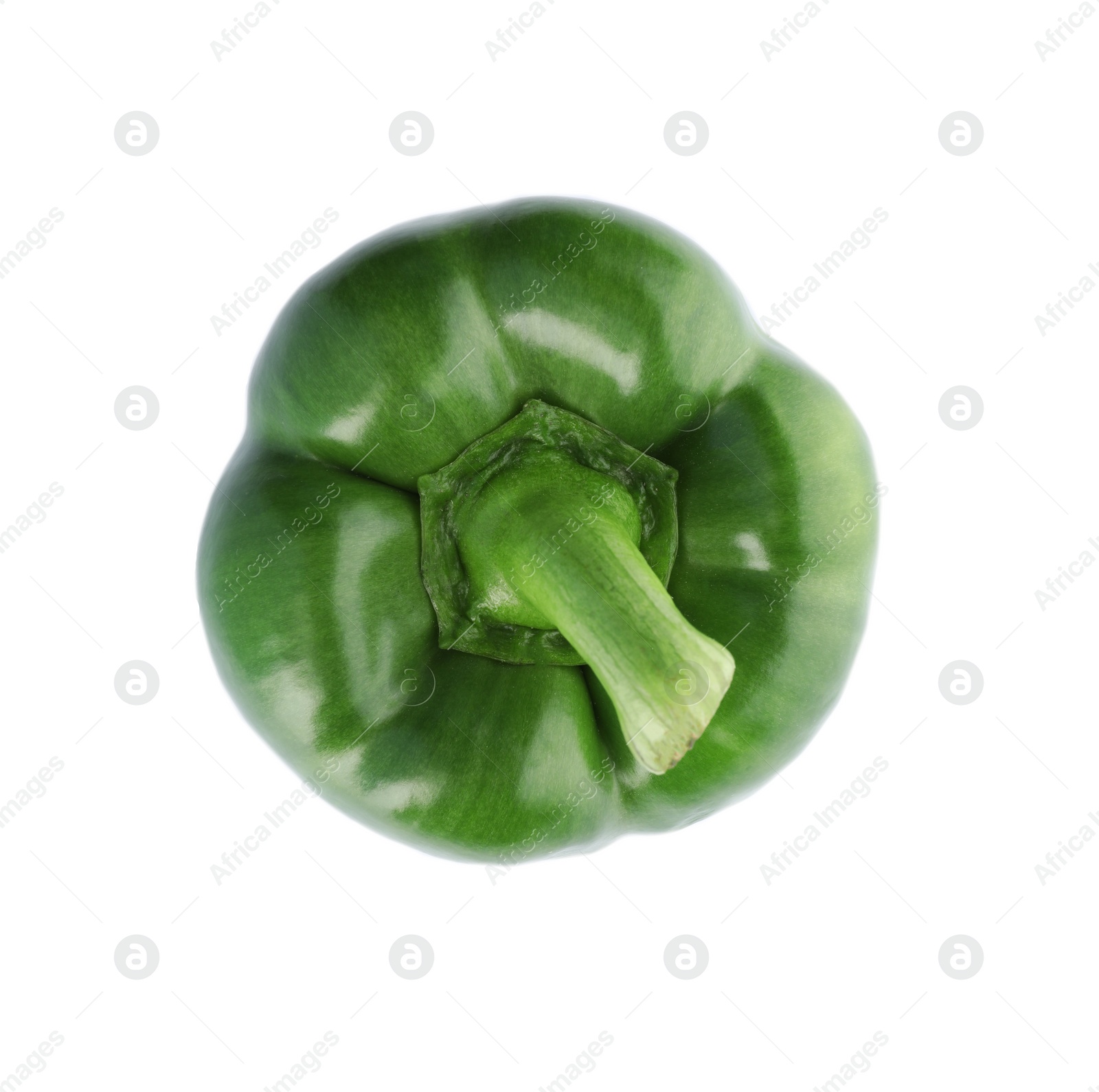 Photo of Ripe green bell pepper on white background, top view