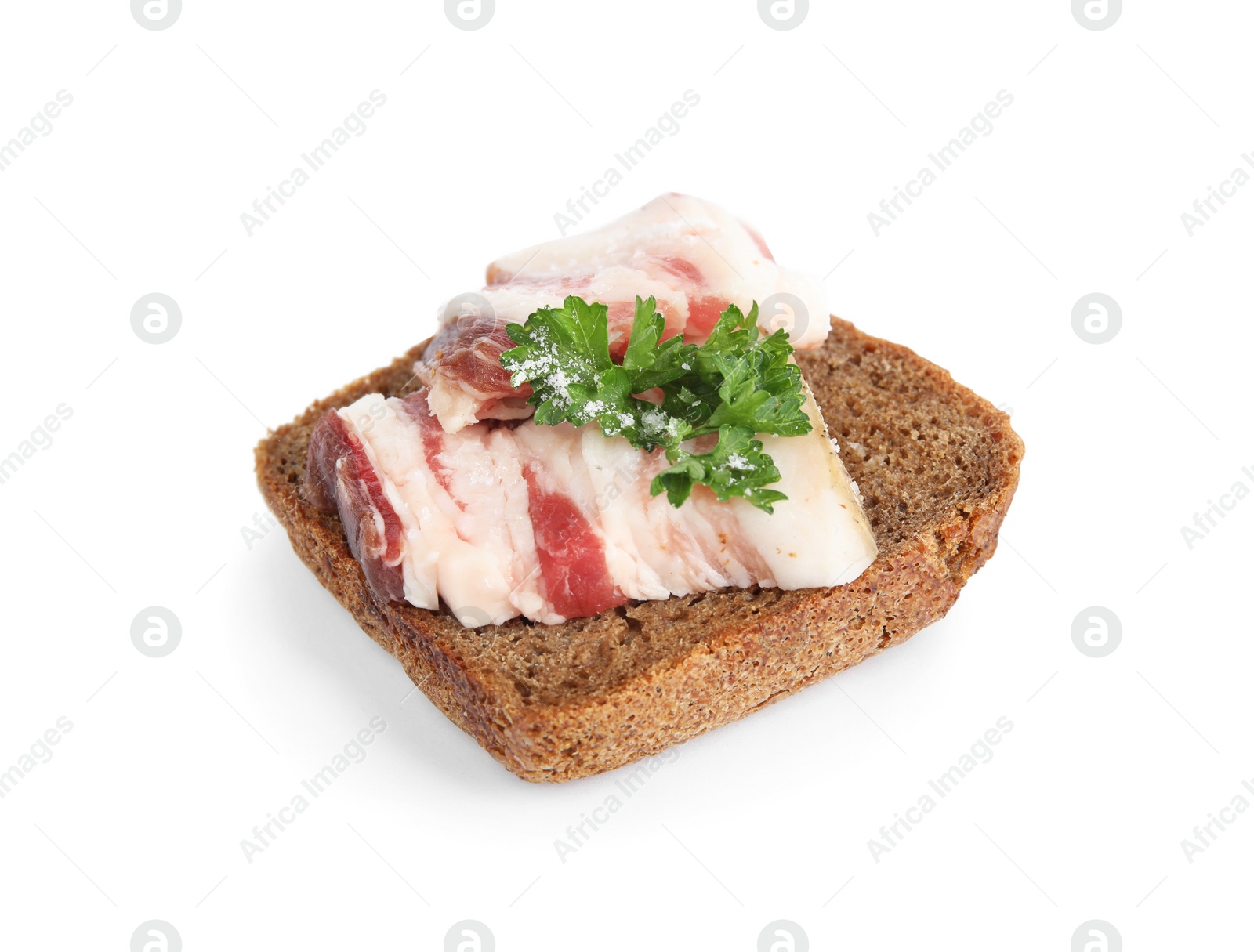 Photo of Pork fatback sandwich with parsley isolated on white