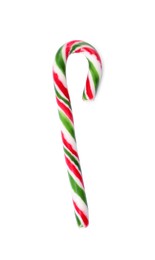 Photo of Sweet Christmas candy cane isolated on white